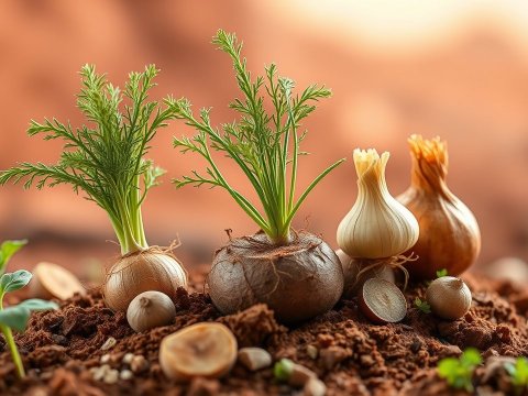 Fresh Vegetables Growing in Soil Close-Up