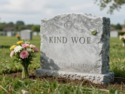 Fresh Western Gravestone with Flowers in Cemetery