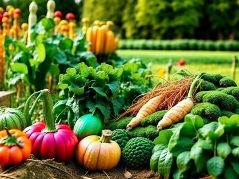 Freshly Harvested Colorful Vegetables in a Garden