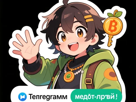 Friendly Anime Character Waving with Bitcoin Key