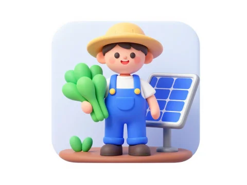 Friendly Farmer Holding Greens with Solar Panel