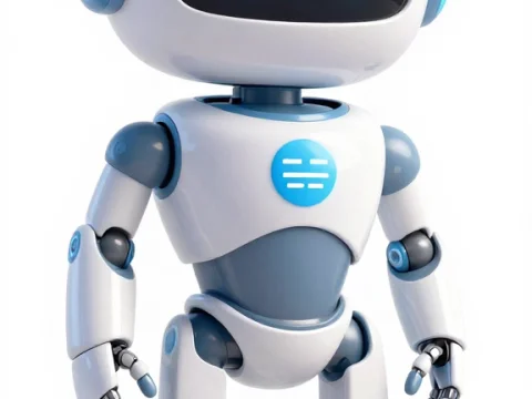 Friendly Futuristic Robot Mascot with Blue Accents