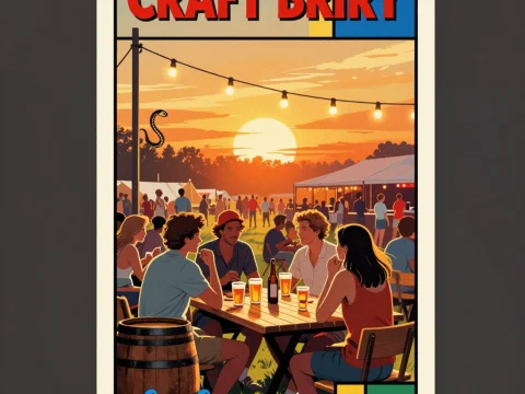 Friends Enjoying Craft Beer at Sunset Festival