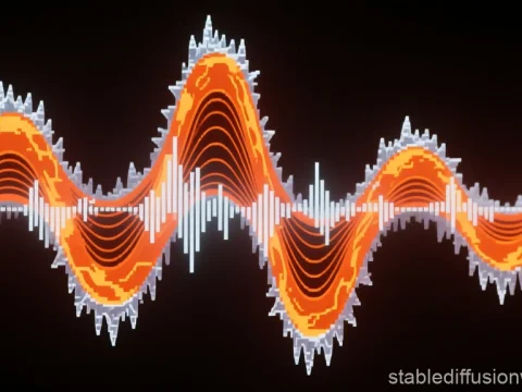 Frozen Sound Waves with Vibrant Orange and White Bars
