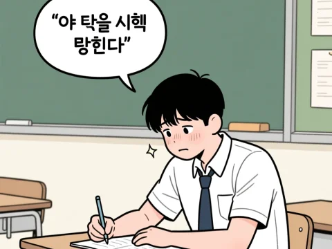 Frustrated Student Taking Exam in Classroom