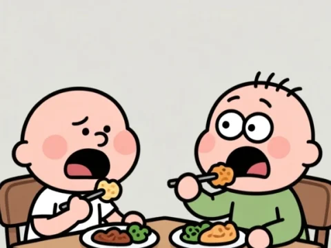 Funny Cartoon Characters Eating at a Table