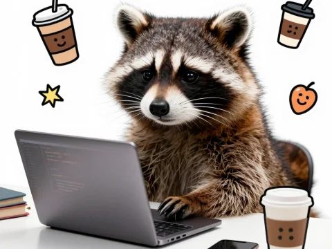 Funny Raccoon Programmer Working on Laptop