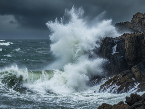Furious Ocean Waves Crashing Against Rocky Cliffs