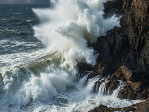 Fury of Storm Waves Crashing Against Rocky Coast