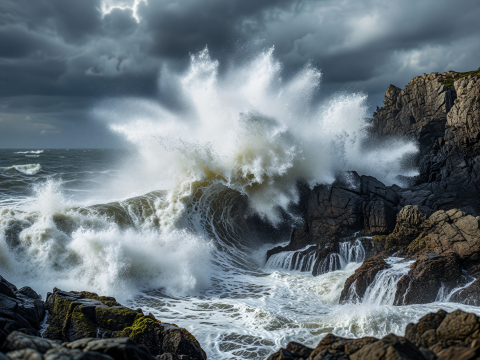 Fury of the Stormy Surge Crashing on Rocky Coast