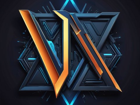 Futuristic 3D Geometric Symbol with Neon Accents