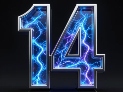 Futuristic 3D Number 14 with Electric Blue Lightning