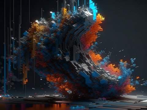 Futuristic Abstract Digital Sculpture with Vibrant Colors