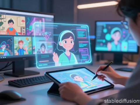 Futuristic AI Animator Creating Digital Characters