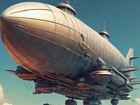 Futuristic Airship Floating Above the Clouds