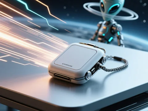 Futuristic Alien Pocket Device with Neon Effects