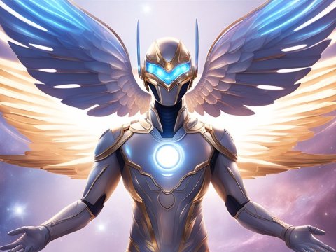 Futuristic Angelic Warrior with Luminous Wings