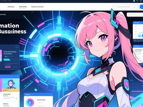 Futuristic Anime Business Info Portal with Digital Interface