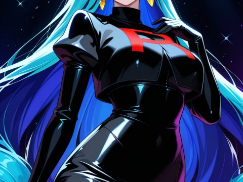 Futuristic Anime Woman in Shiny Black Outfit