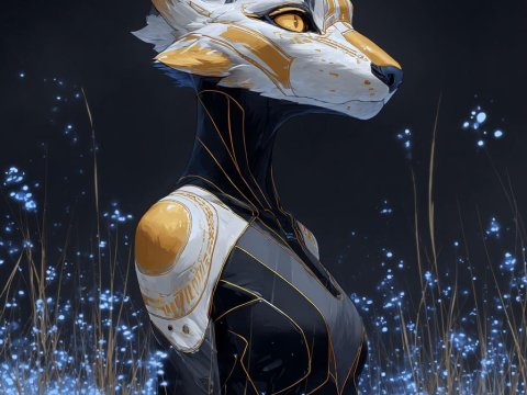Futuristic Anthropomorphic Fox in Luminous Field