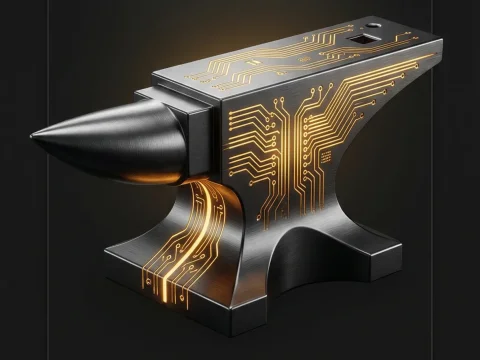 Futuristic Anvil with Glowing Circuitry