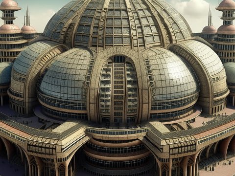 Futuristic Arabic Metropolis with Grand Dome Architecture
