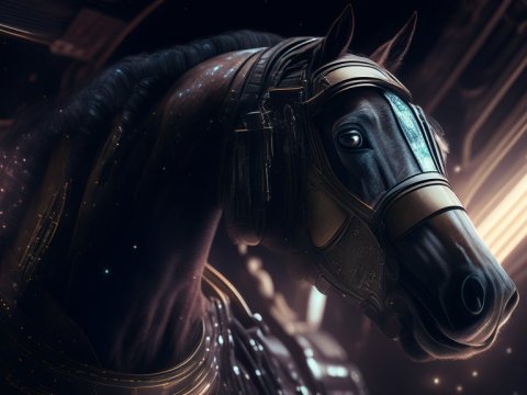 Futuristic Armored Horse Portrait in Sci-Fi Setting