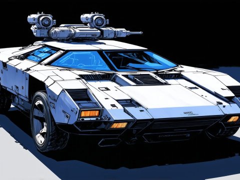 Futuristic Armored Vehicle with Mounted Weaponry