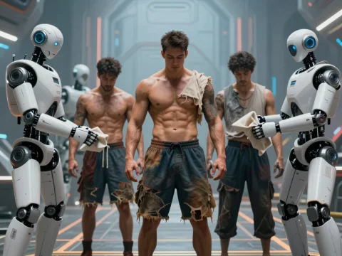 Futuristic Athletes Trained by Robots in Sci-Fi Arena