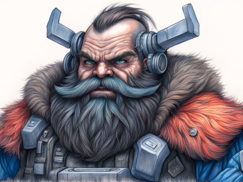 Futuristic Bearded Warrior with Mechanical Headgear