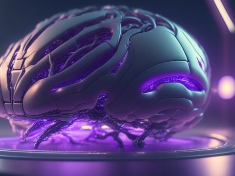 Futuristic Biomechanical Brain with Purple Glow