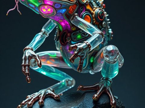Futuristic Biomechanical Frog on Rock