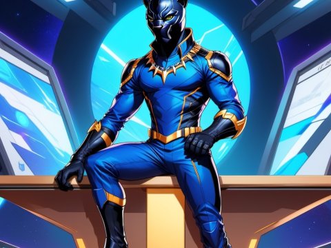 Futuristic Black Panther Hero in High-Tech Space Setting