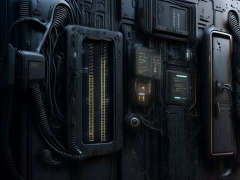 Futuristic Black Tech Door with Illuminated Panels