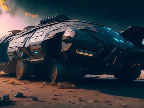 Futuristic Black Vehicle on Alien Desert Landscape