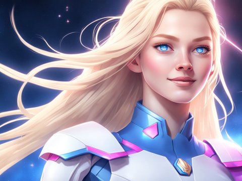 Futuristic Blonde Female Space Warrior with Blue Eyes