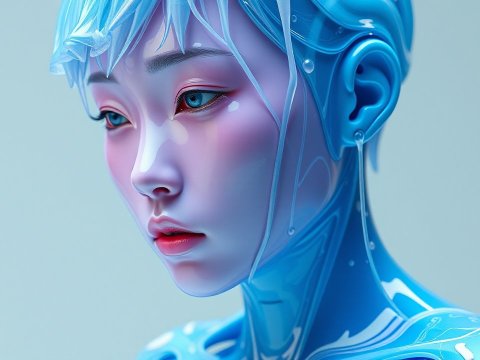 Futuristic Blue Cyborg Portrait