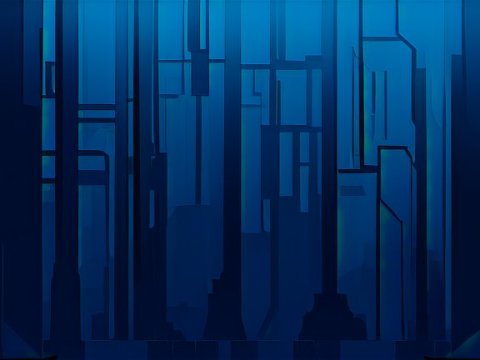 Futuristic Blue Geometric Cityscape