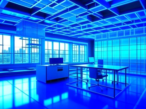 Futuristic Blue Office Interior with Modern Design