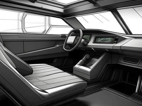 Futuristic Car Interior Design Sketch
