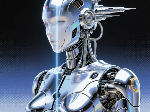 Futuristic Chrome Sci-Fi Automaton Portrait