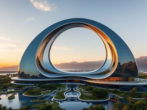Futuristic Circular Skyscraper with Reflective Glass Facade