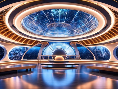 Futuristic Circular Space Observatory Interior