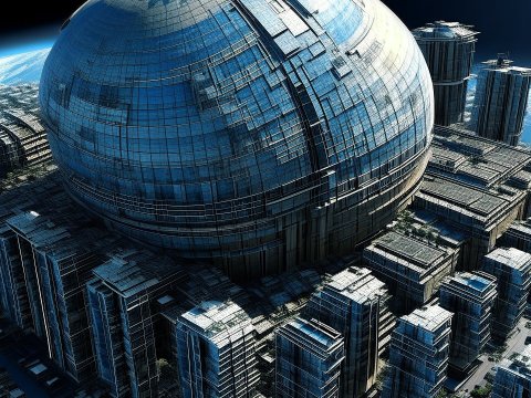 Futuristic City with Massive Spherical Structure in Space