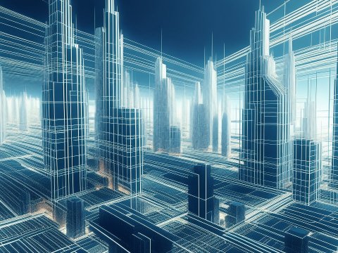Futuristic Cityscape Wireframe Visualization