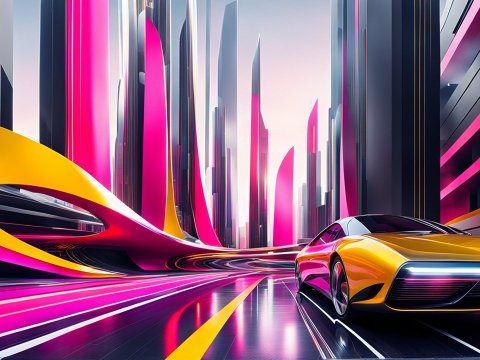 Futuristic Cityscape with Sleek Sports Car