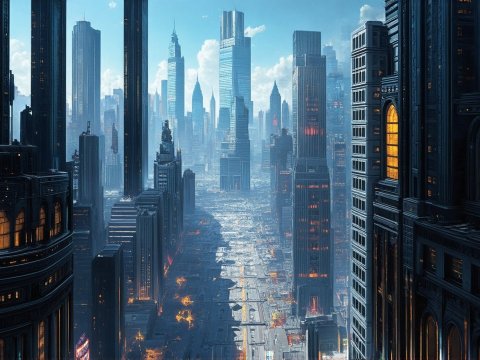 Futuristic Cityscape with Towering Skyscrapers
