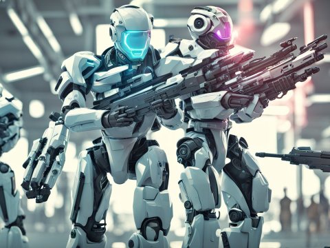 Futuristic Combat Robots Armed with Advanced Weapons