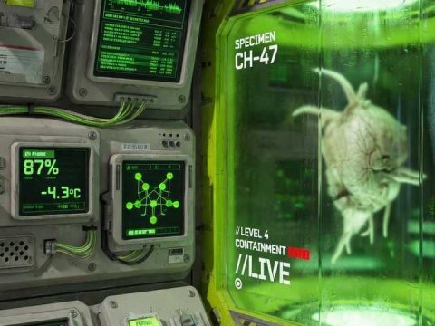 Futuristic Containment Chamber with Alien Specimen