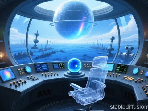 Futuristic Control Room with Holographic Globes